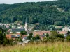 Ebermannstadt Skyline mit Feld im Vordergrund, Hügel dahinter